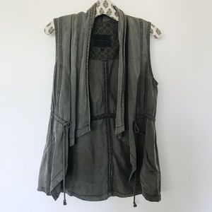 Sanctuary Army Green Utility Drawstring Vest Linen